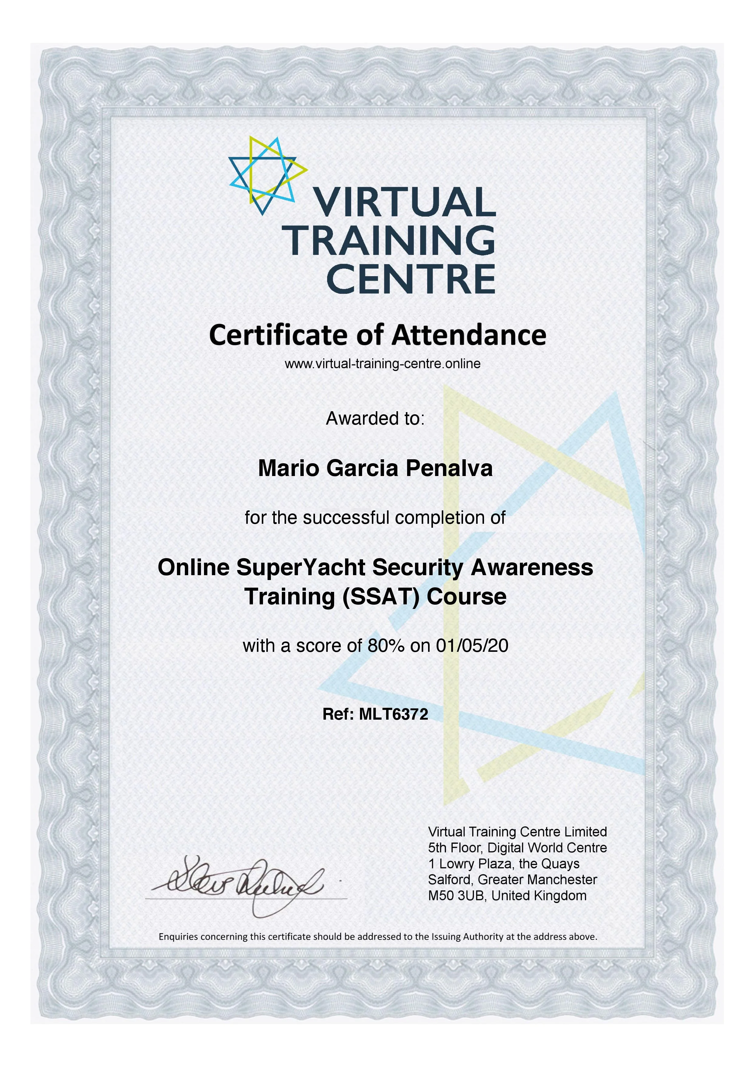 Superyacht Security Awareness Training SSAT Certificate